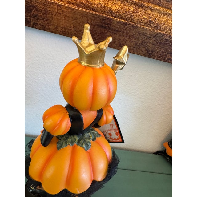 Whimsical Halloween Girl, Pumpkin Head Sculpture, With a Crown and Wand With Star Cheerful For Sale In San Diego - Image 6 of 8