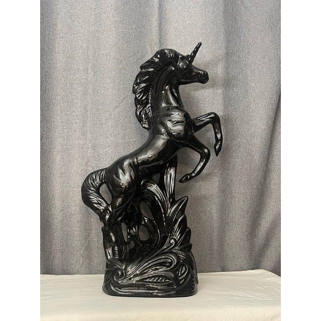 Monumental Royal Haeger Pottery Black Ceramic Rearing Unicorn For Sale In Dallas - Image 6 of 10
