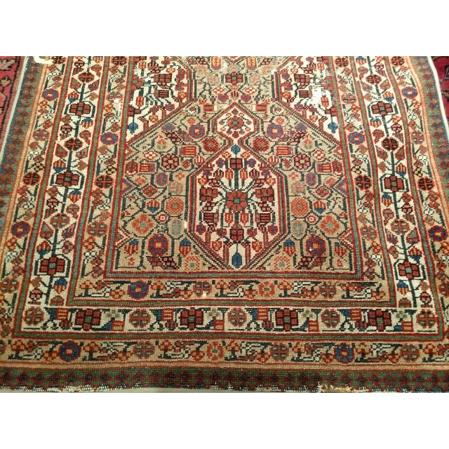 Antique Persian Serab Camel Hair Runner Rug, Hand-Knotted Wool, Geometric Pattern, Red & Green, 3x19 For Sale - Image 15 of 18