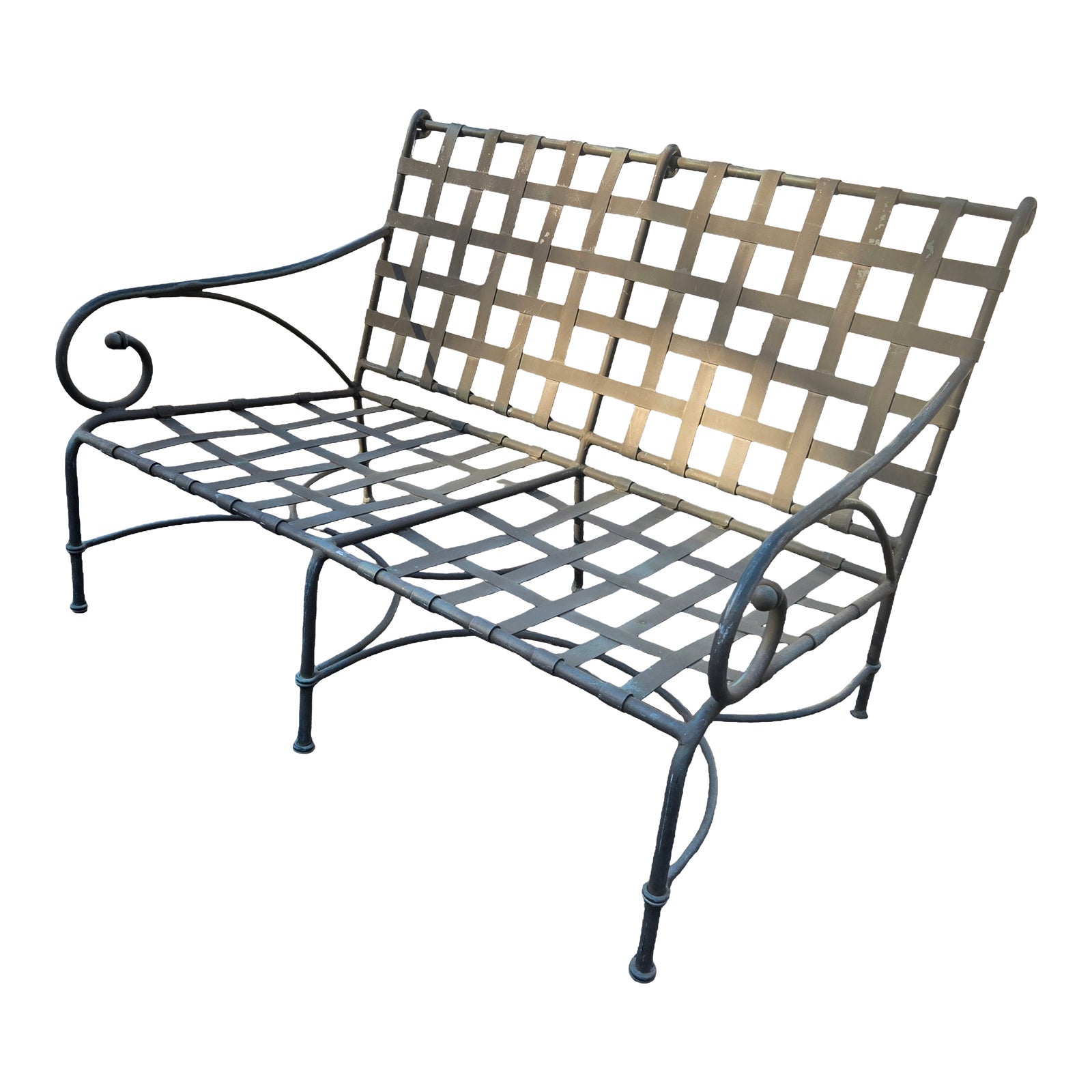 JORDAN 　GRAND BENCH RETROSTRIPE Mid 20th Century Brown Jordan Florentine Loveseat Bench | Chairish