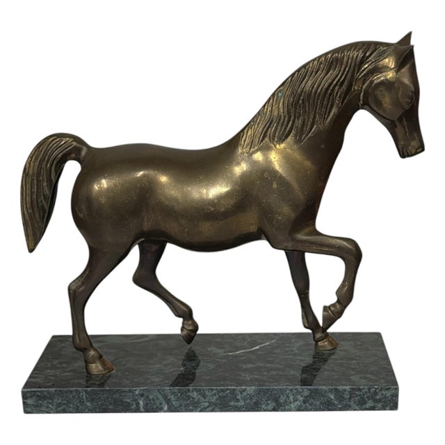 Vintage Mid Century Brass Prancing Horse on Marble Base For Sale