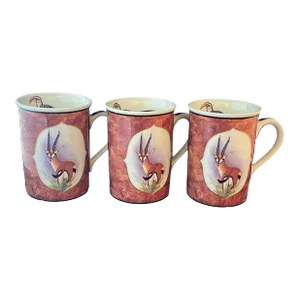 1990s Lynn Chase African Portraits Discontinued 24k-Gold Decorated Gazelle Cups- Set of 3
