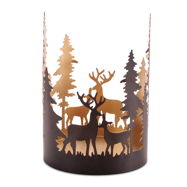 Kenneth Ludwig Chicago Cut Metal Deer and Forest Candle Holder (Set of 2) For Sale - Image 4 of 5