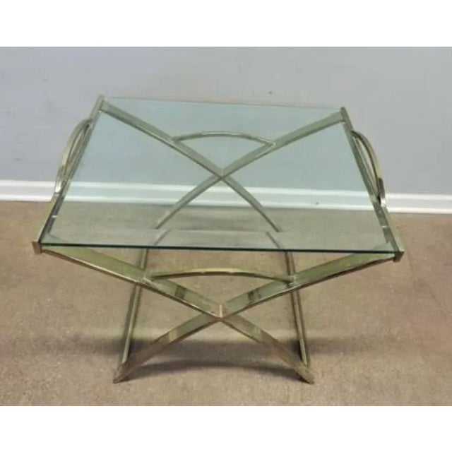 Mid century Modern X-Base Side Accent Table with Handles Heavy glass Has oxidation in color You can have redipped Heavy...