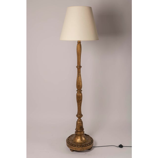 Paul Follot French Gilt Wooden Floor Lamp in the Style of Paul Follot, 1940 For Sale - Image 4 of 11
