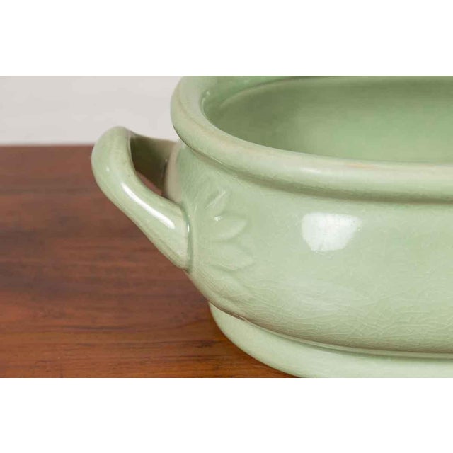 Chinese Vintage Celadon Foot Bath with Two Handles and Foliage Motifs For Sale - Image 11 of 13