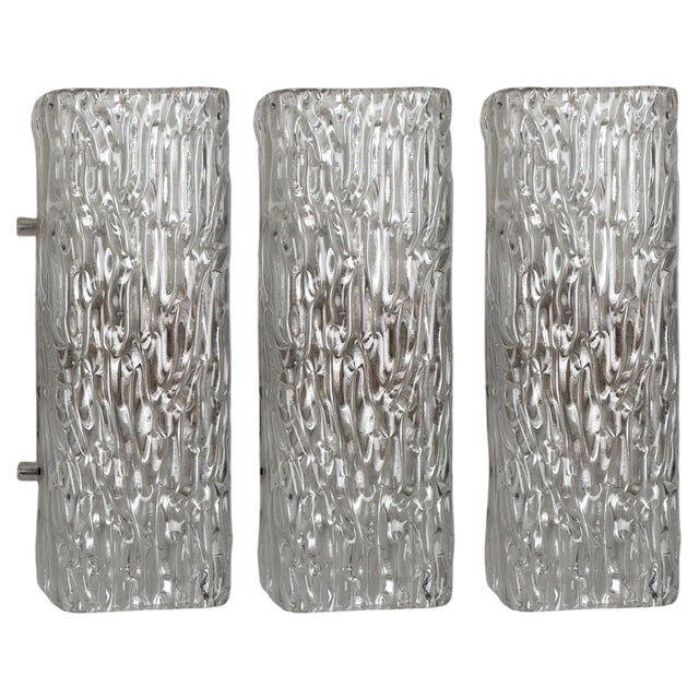 Clear Wave Glass Wall Lights attributed to J.T. Kalmar, Austria, 1960s For Sale