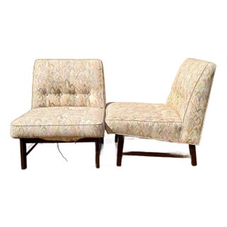 Pair Vintage Slipper Lounge Chairs Great Original Fabric Attributed to Edward Wormley for Dunbar For Sale