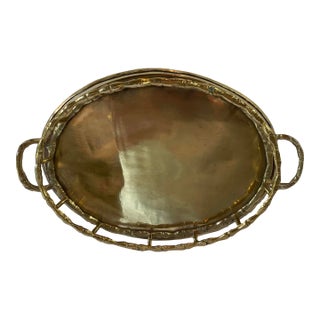 Vintage Petite Faux Bamboo Handled Tray For Sale