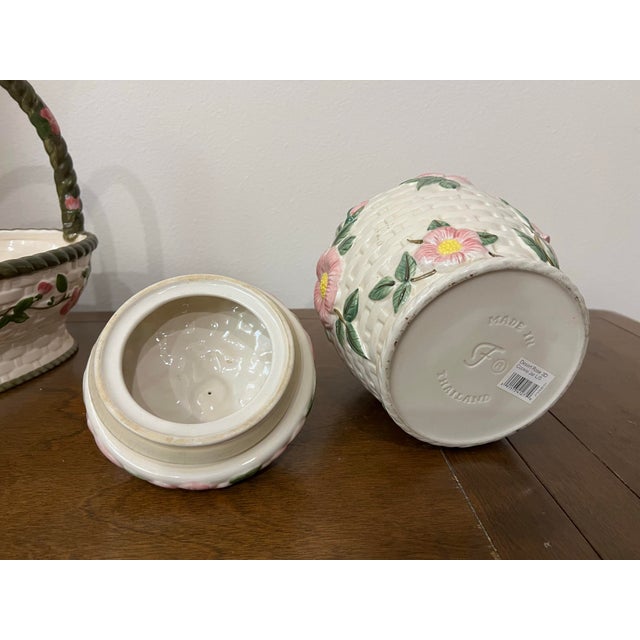 Late 20th Century Francisan Ware Desert Rose Basket Weave Canister For Sale In West Palm - Image 6 of 7