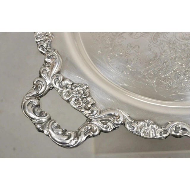 Poole Silver Co. Vintage Poole 400 Lancaster Rose Silver Plated Serving Platter Bar Tray (B) For Sale - Image 4 of 11