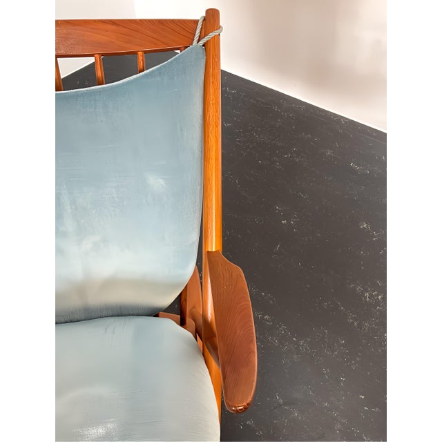 Teak Rocking Chair with Mohair Velvet Cover in Ice Blue by Frank Reenskaug for Bramin, Denmark, 1960s For Sale - Image 14 of 17