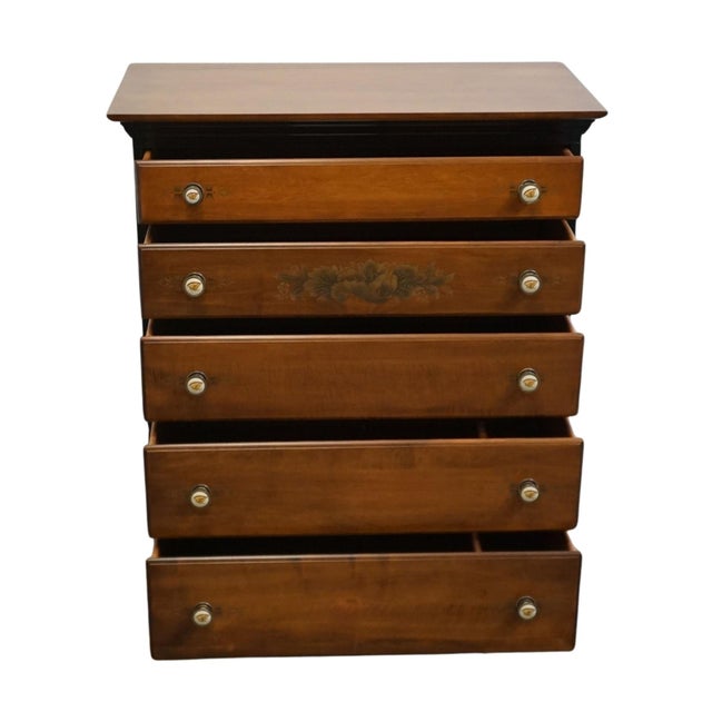 Wood Late 20th Century Genuine Hitchcock Solid Cherry 35" Two Toned Hand Painted Chest of Drawers For Sale - Image 7 of 15