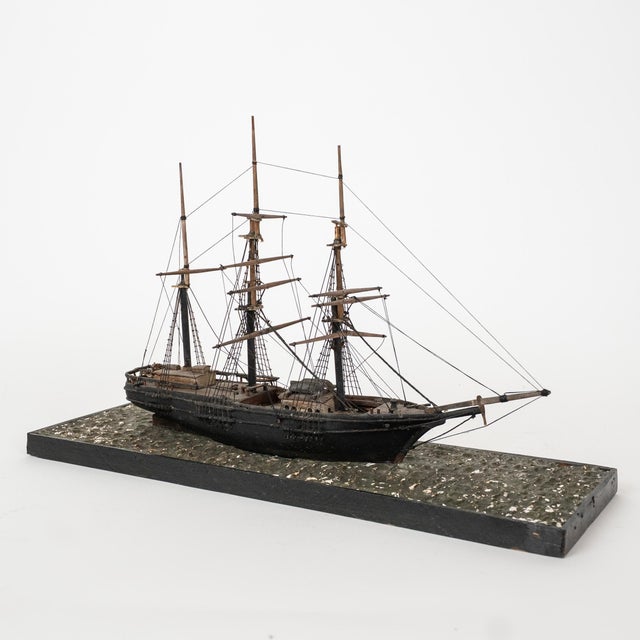An exceptional antique three-masted schooner model, dating to the late 19th to early 20th century, showcasing fine...