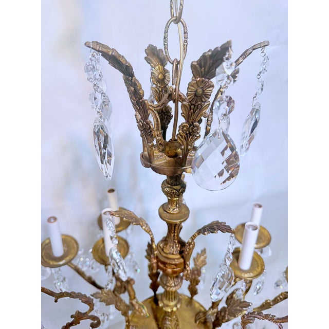 1920s Vintage Spanish Chandelier With Crystal Prisms For Sale - Image 4 of 15
