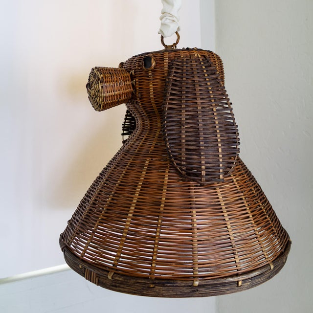 Wood Folk Art Rattan Dog Basket Lid or Hanging Pendant Lampshade For Sale - Image 7 of 15