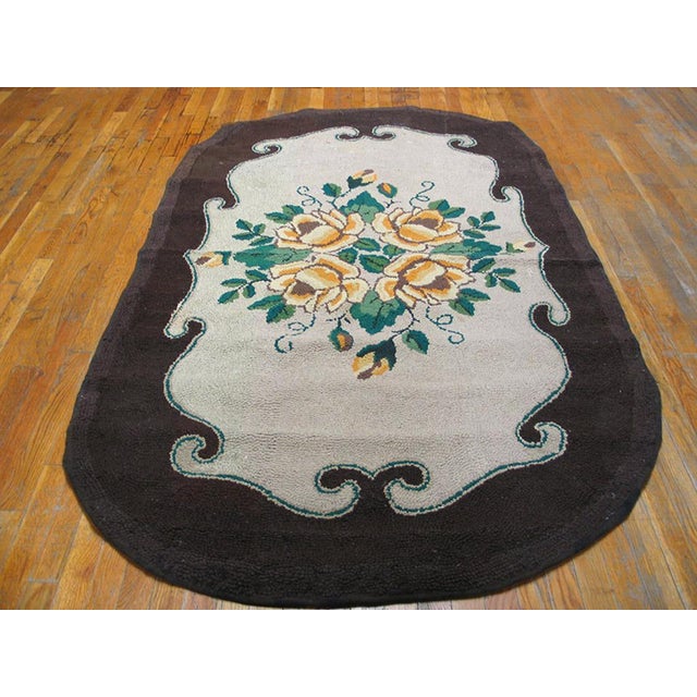 Antique American hooked rug, measures: 4'5" x 7'9". Antique American Hooked Rug American Ivory 1930s, Country of Origin:...