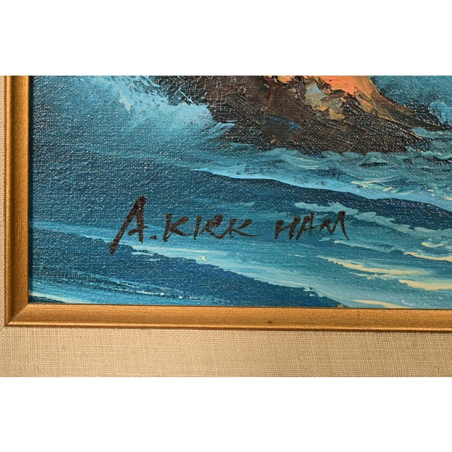 Original Signed A. Kirkham Framed Oil Painting on Canvas of Crashing Waves For Sale - Image 13 of 15
