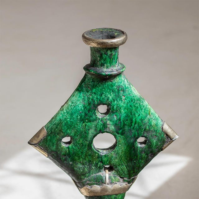 Moroccan Tamegroute Green Glazed Ceramic Candlestick by Azele Studio For Sale - Image 6 of 12