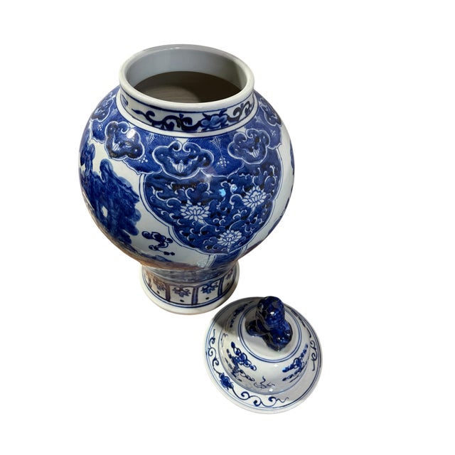 Vintage Lg Chinoiserie Cobalt Blue & White Temple Ginger Jar 23" H For Sale - Image 12 of 12