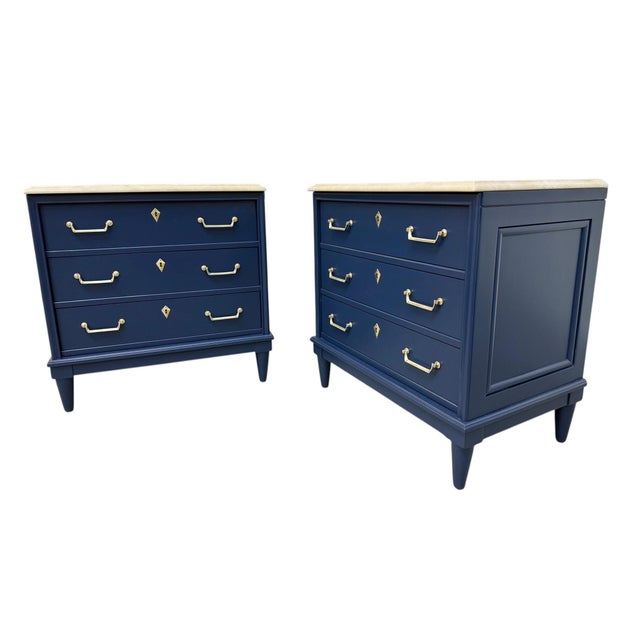 Vintage American of Martinsville Navy Blue Marble Top Nightstands - Set of 2 For Sale In Philadelphia - Image 6 of 10