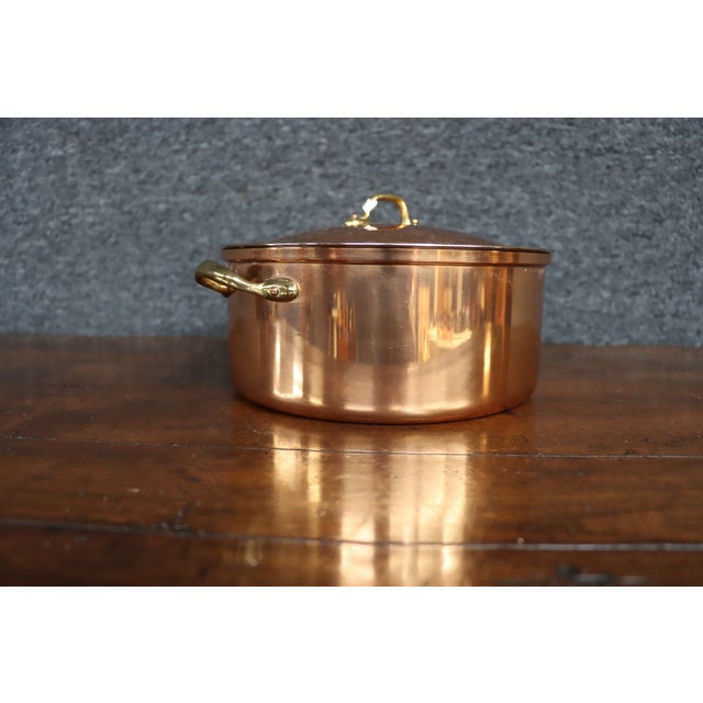 Copper Copper Stock Pot With Lid and Brass Handles For Sale - Image 8 of 10