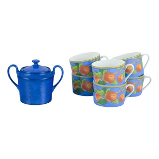Coffee Cups and Sugar Bowl in Porcelain by Laure Japy for Limoges, Paris, 1990s, Set of 7 For Sale