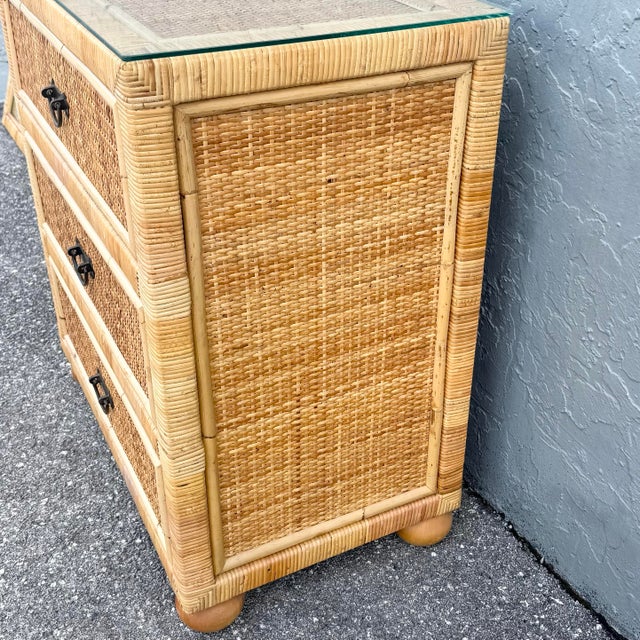 Boho Chic Wicker Wrapped Rattan Chest of Drawers With Mirror For Sale - Image 10 of 10
