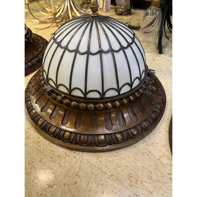 Edward F. Caldwell & Co. 1900s Caldwell Bronze and Leaded Glass Flush Mount For Sale - Image 4 of 7