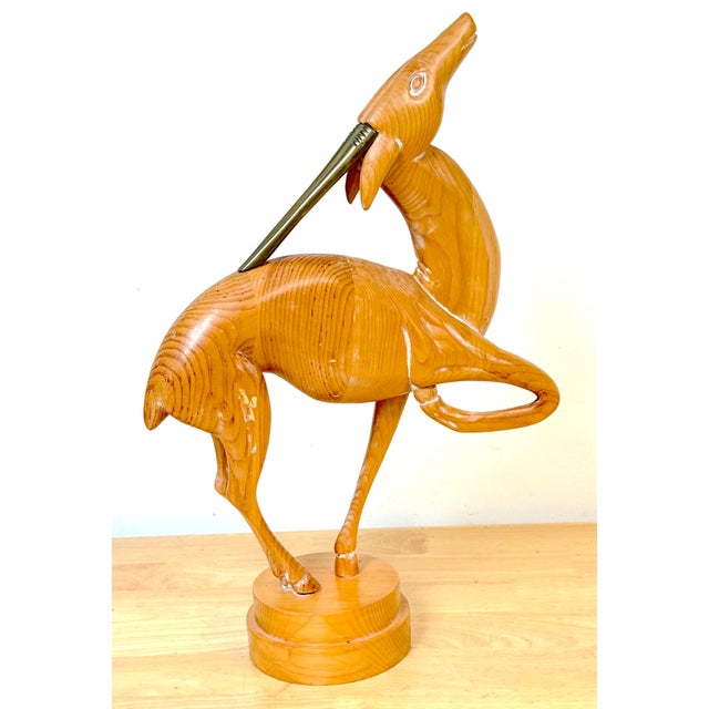Italian Carved Limed Pine & Brass Deer Sculpture, 1970s For Sale - Image 14 of 18