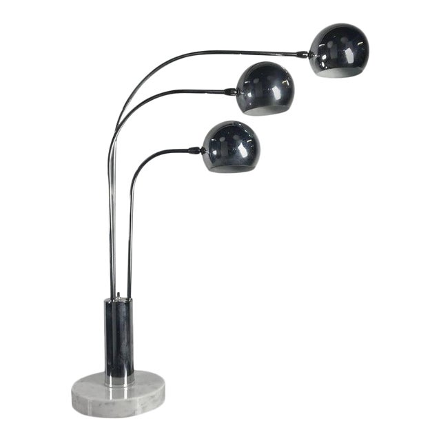 1960s MidCentury Chrome Orb ThreeArm Table Lamp White Marble Base