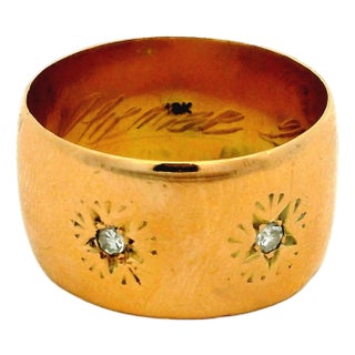 Antique Victorian 18k Gold Double Diamond Star-Set Gypsy Cigar Band Ring, Size 9 For Sale