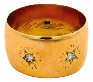 Antique Victorian 18k Gold Double Diamond Star-Set Gypsy Cigar Band Ring, Size 9