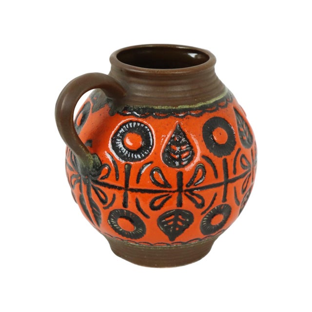 Rare bulbous vase by Wekara Keramik; West German pottery from the 1960s featuring a beautiful abstract floral design in...