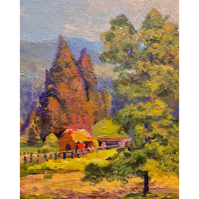 1930s White Farm House in a Country Side Landscape -1930s Impressionist Oil Painting For Sale - Image 5 of 8