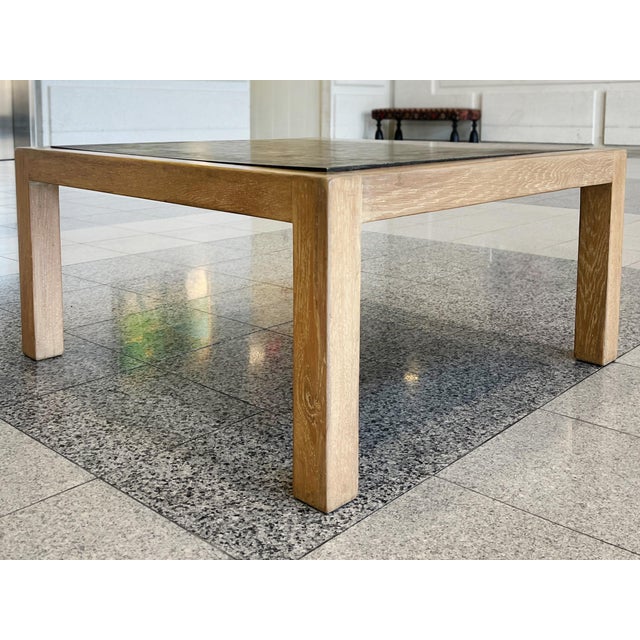 Vintage Oak & Steel Top Square Coffee Table For Sale In New York - Image 6 of 12