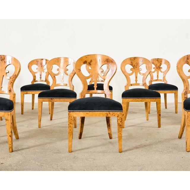 Set of Twelve Viennese Biedermeier Style Burl Maple Dining Chairs For Sale - Image 4 of 18