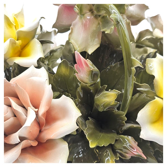 VTG Large Italian Porcelain Rose Bouquet Basket Centerpiece Capodimonte 22.5” For Sale - Image 12 of 18