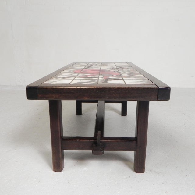 Mid-Century Modern Vallauris Tile Table with an Image of a Fantasy Bird, 1960s For Sale - Image 3 of 18
