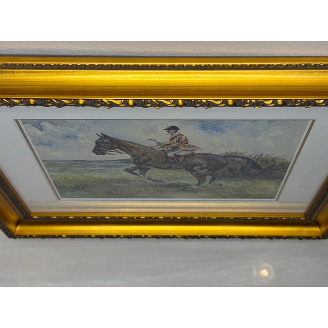 Late 20th Century British Sporting School, Circa 1990 – The Huntsman on a Bay Hunter – Equestrian Watercolor Gilt Framed & Mounted For Sale - Image 5 of 11