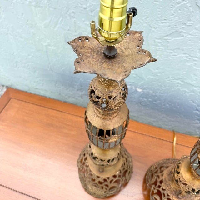 Vintage Chinoiserie Gold Gilt Table Lamps - A Pair For Sale In West Palm - Image 6 of 8