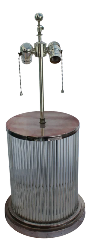 Art Deco Modern Glass Rods Silver Plated Deluxe Double Socket Assy Table Lamp