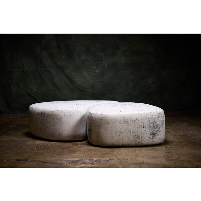 Contemporary Contemporary Two-Piece Organic Upholstered Ottoman Set For Sale - Image 3 of 4