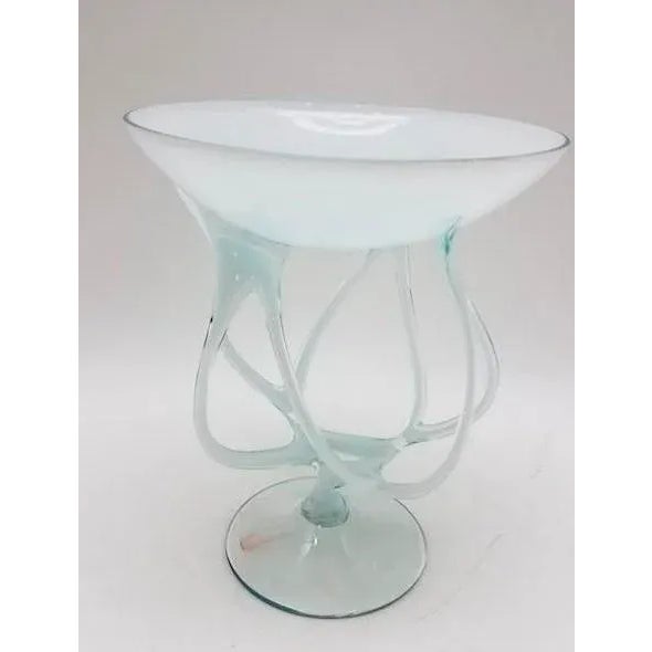 Contemporary 1980s Jozefina Krosno Octopus/Jellyfish Glass Pedestal in Pale Green, Blue and White For Sale - Image 3 of 12