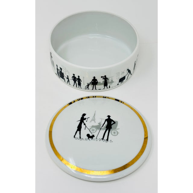 Limoges, France Vintage Limoges Porcelain Lidded Box Black White Parisian Silhouette 1980s For Sale - Image 4 of 18