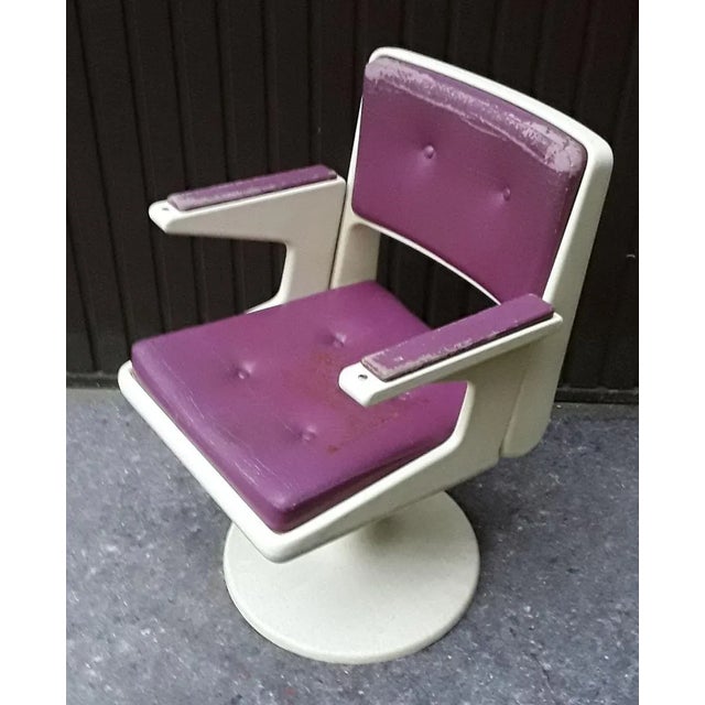 Desk Chair with Purple & White Plastic on Tulip Base, 1970s For Sale - Image 4 of 14