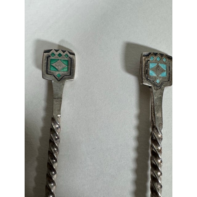 Mid-Century Modern 1970s Estonian Tallinn 916 Silver-Gilt & Enamel Serving Spoons – Pair For Sale - Image 3 of 7