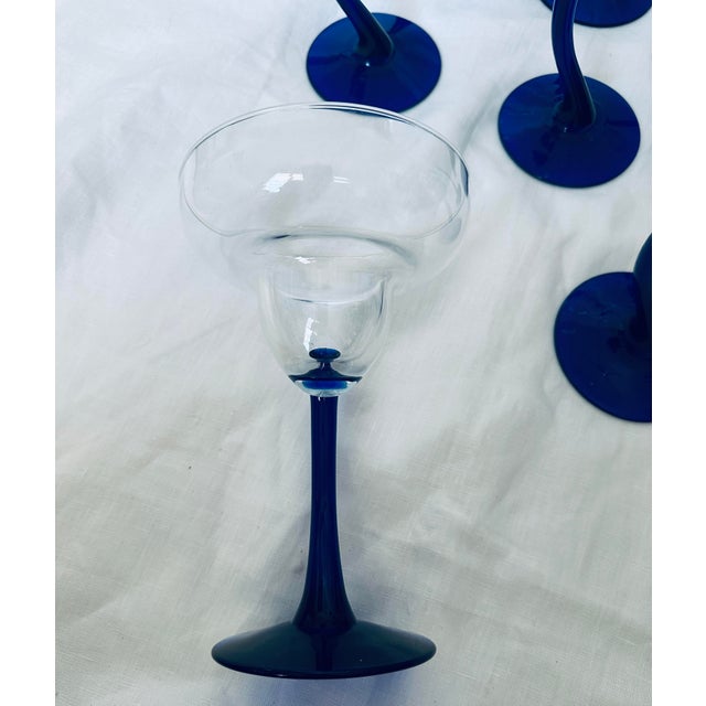 Libbey Glass Co. Libbey "Bravura" Blue Stem Margarita Glasses Set of 8 For Sale - Image 4 of 8