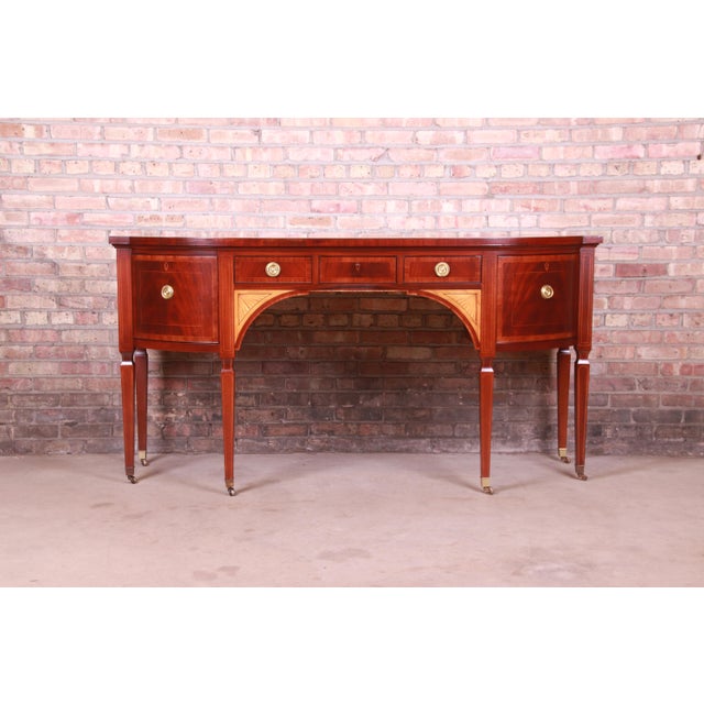 Baker Furniture Stately Homes Sheraton Bow Front Inlaid Mahogany Sideboard For Sale - Image 13 of 13