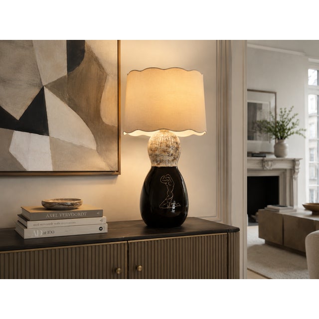 Mid-Century Modern 1950s French Atelier Cérenne Ceramic Lamp Base With Sgraffito Nude, Vallauris, C. 1950 For Sale - Image 3 of 13